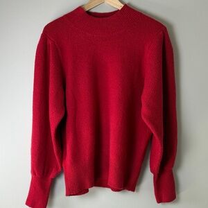 French Connection Red Puff Sleeve Sweater Size L Cozy Knit Mock Neck